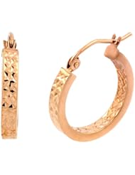 10k Pink Gold In and Out Diamond Cut 3mm Flat Hoop Earrings