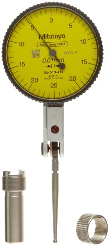 Mitutoyo 513-414E Dial Test Indicator, 0-0.5mm Range, 0.01mm Resolution, 10 Micrometer Accuracy, 0-25-0 Dial Reading, Basic Set