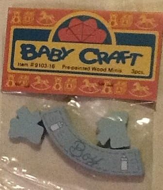 Baby Craft, Pre-painted, Wood Minis, Decorative Miniatures. Blue "Boy" Banner with 2 Ribbons