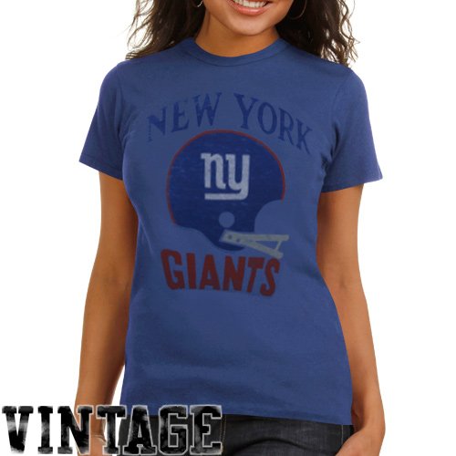 Junk Food New York Giants Ladies Vintage Helmet Crew Premium T-Shirt - Royal Blue (Large)