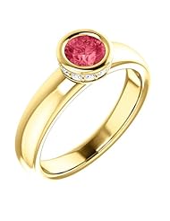 18K Yellow Gold 5.00mm Round Cut Pink Spinel and Diamond Ring -- LIFETIME WARRANTY