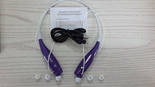 Soundbeats Universal Hv-800 Wireless Music A2dp Stereo Bluetooth Headset Universal Vibration Neckband Style Headset Earphone Headphone for Cellphones (Purple)