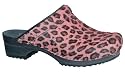 Sanita Women's Safari Padded Pink Leopard Open Back Wooden Clogs Shoes - Retro Collection
