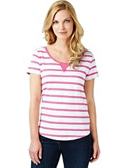 Cotton Rich Striped T-Shirt with Linen