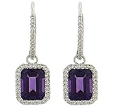 Amethyst(3.39ct) & Pave Diamond(.30ct) Dangle Earrings