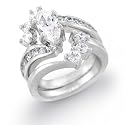 Bling Jewelry Sterling Silver Marquise Diamond CZ Engagement Wedding Ring Set