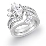 Bling Jewelry Bridal Sterling Silver Marquise Diamond CZ Engagement Wedding Ring Set