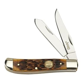 2-Blade Jigged Bone Knife - Brown (4.25")