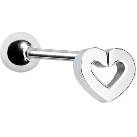 Stainless Steel Hollow Heart Barbell Tongue Ring