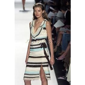 $3990 New Authentic CAROLINA HERRERA Cream Brown Blue Silk Dress 4