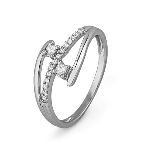 10KT White Gold Round Diamond Bypass Fashion Ring (1/6 cttw)