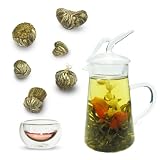 工芸花茶 中国茶の工芸品 銀針茶 42g 6種類 + グラス6個 + 如意トールポットセット