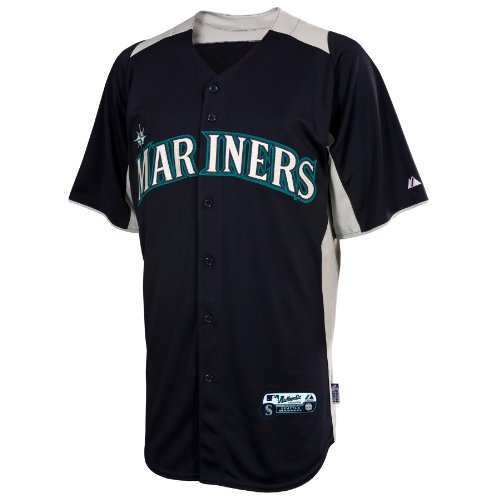 MLB Men's Seattle Mariners Short Sleeve Authentic Button Front Cool Base Batting Practice Jersey (Pro Navy/Pro Scarlet, X-Large)