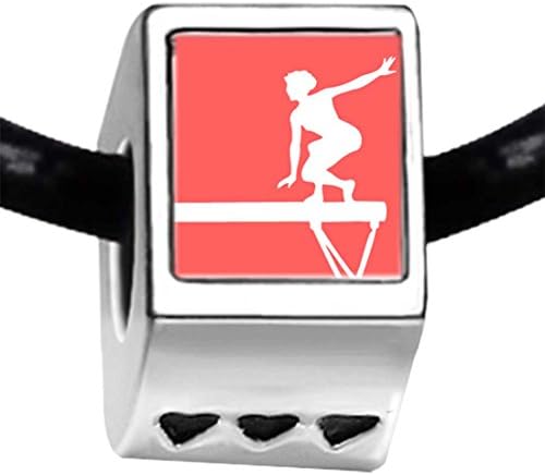 GiftJewelryShop Silver Plated Olympics female gymnast balance beam Photo Three Heart Charm Bracelets