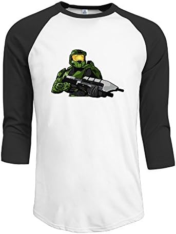 Texhood Men's Halo Spartan Game Customized 100% Cotton Three-Quarter Sleeve Raglan Crew-Neck Summer T-Shirts Black M
