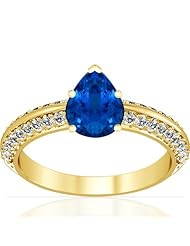 14K Yellow Gold Pear Cut Blue Sapphire Ring With Sidestones