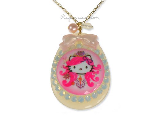 Tarina Tarantino Hello Kitty Pink Head Russian Nouveau Drop Necklace  White
