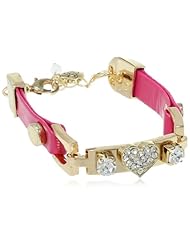 Betsey Johnson "Pink & Gold Boost" Pave Crystal Heart Faux Leather Bracelet,9"