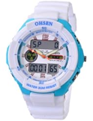 OHSEN YI-AD1136-2 LCD Date Alarm Rubber Dual Core Women Mens Sport Wrist Watch White
