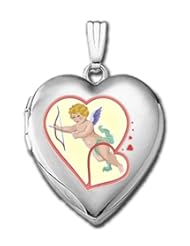 14k White Gold Sweetheart "Cupid Valentines" Locket 3/4 inch x 3/4 inch in Solid 14K White Gold
