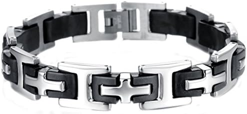 Epinki Men's Stainless Steel Silicone Jewelry Chain Bracelet Classic Cross Link,Black And White