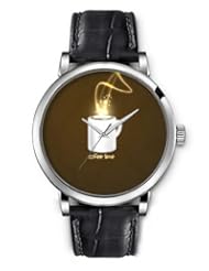 SPRAWL Aanalog Fashion Series Silver Ladies Watches of Genuine Black Leather Strap,Unique Wrist Watch for Women Girls Designed with Time of coffee
