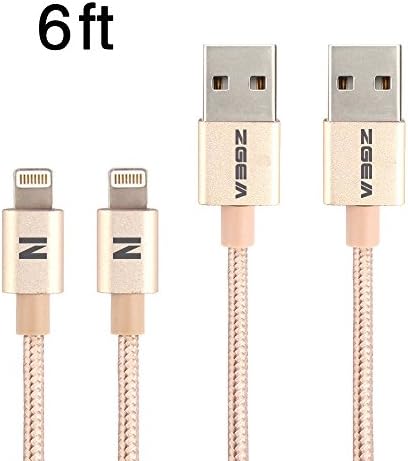ZGEM 2Pack 6FT Nylon Braided Data Sync Charging Cable Cord For iPhone 7, 7 plus, 6, 5, iPad Air Mini Pro on iOS10 (Gold)
