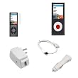 USB Data Cable + USB Car Charger + USB Home Charger + Black Rubber Silicone Skin Case + Clear Reusable LCD Screen Protector for Apple Ipod Nano Chromatic 8GB 16GB 4G 4th Generation