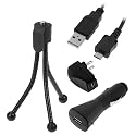GTMax USB Car Charger + USB Travel Charger + 6 Feet Micro-USB Cable + Black Mini Tripod for Kodak PlaySport (Zx5) HD Waterproof Pocket Video Camera , BURTON Edition Zx5 Video Camera