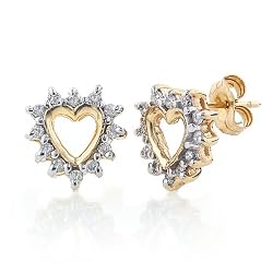 Yellow Gold Diamond Heart Earrings 10k