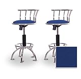 2 24"-29" Blue Vinyl Seat Chrome Adjustable Specialty / Custom Barstools Se ....
