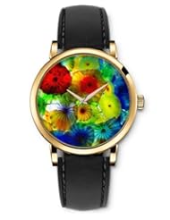 SPRAWL Aanalog Fashion Series Gold Ladies Watches of Genuine Black Leather Strap,Unique Wrist Watch for Women Girls Designed with Colorful umbrella