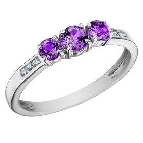 Three Stone Amethyst Ring with Diamonds 1/2 Carat (ctw) in 10K White Gold