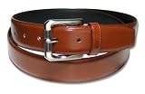 Light Brown / Cognac Leather Belt Smooth Wide 35mm with Rotating Hex Bar Silver Colored Buckle