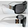 Gucci 2563 Shield Sunglasses: Shiny Black-White GLD/Dark Gray