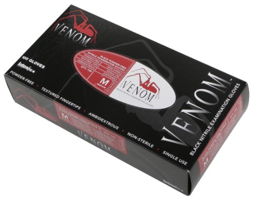 Case Of 1000 Venom PF Black Nitrile Exam Gloves - Medium.