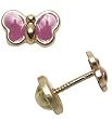 14k Yellow Gold Pink Enamel Butterfly Earrings
