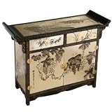 Handmade Asian Furniture - 40 Black & Gold Lacquer Wood Pagoda Style Buffet / Storage Cabinet