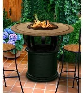 California Outdoor Concepts 2030-BK-PG6-CAP-48 Del Mar Bar Height Fire Pit-Black-Rose Glass-Capistrano Mosaic 48 in. Tile Top