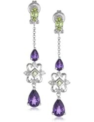 Sterling Silver Amethyst and Peridot Diamond Drop Earrings (2/5 Cttw, I-J Color, I2-I3 Clarity)