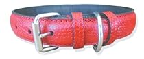 12" Red padded snake print leather dog collar