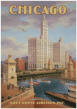 Huge Vintage Chicago Grey Goose Airline Airplane Travel Art Poster Print Kerne Erickson