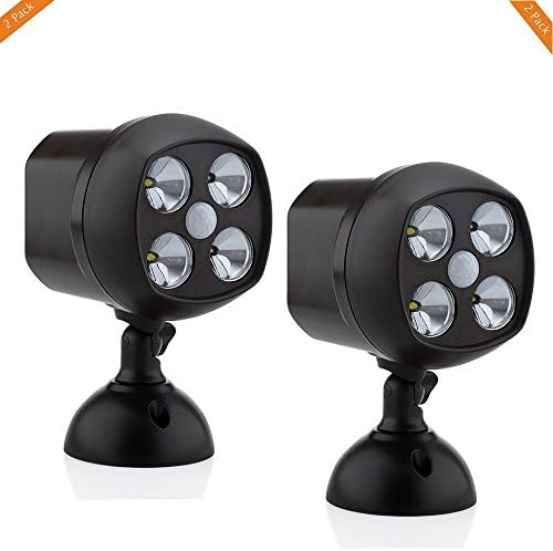Southern Backdoor Products Weatherproof Wireless LED Battery Powered Ultra Bright Motion Sensor Spotlight with PIR Sensor Best for Outdoor/Indoor Security Protection, 600 lm, Black, 2 Piece