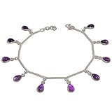Gift for Girl Sterling Silver Amethyst Ankle Bracelet Pair 9.75 inches (ganklt046)