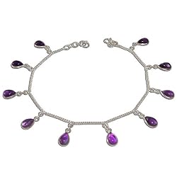 Gift for Girl Sterling Silver Amethyst Ankle Bracelet Pair 9.75 inches (ganklt046)