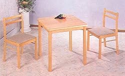 3pcNaturalFinishWoodDiningTableand2ChairsDinetteSet
