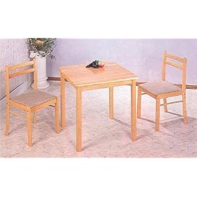 3pc Natural Finish Wood Dining Table & 2 Chairs Dinette Set