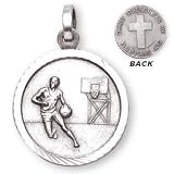  : Sterling Silver Philippians 4:13 Boys Basketball Medal and 20-inch Chain