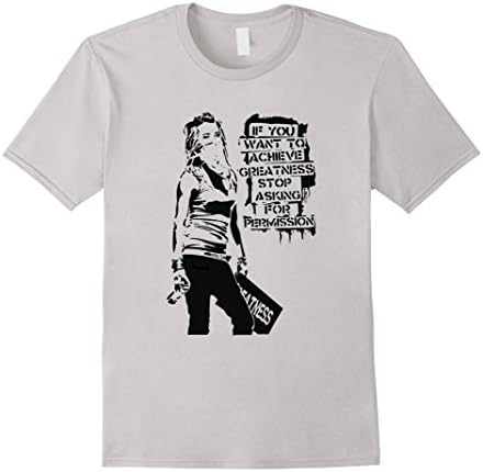 Men's Stop asking for permission Banksy T-Shirt XL Silver