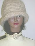 Nc132, Five Strand Ivory Fresh Water Pearl and Crystal Choker Necklace with Matching Earrings for Women and Teens Offered in Combination with Hand Crocheted Off White Mohair Skull Cap